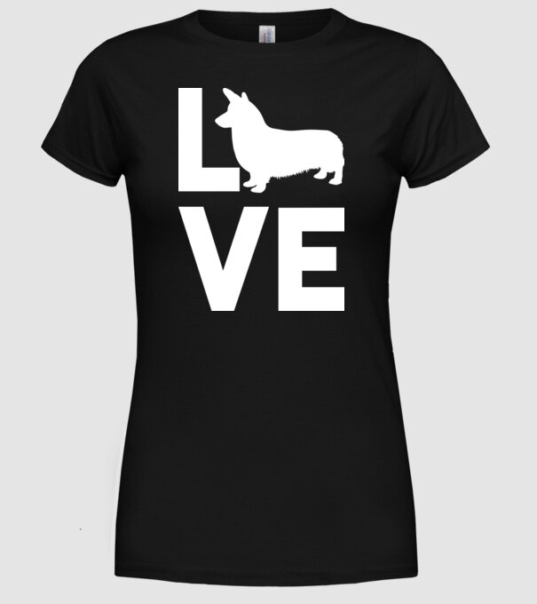 LOVE Corgie model negru pe tricou