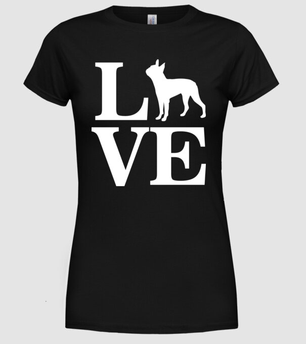 LOVE FRANCIA BULLDOG model negru pe tricou