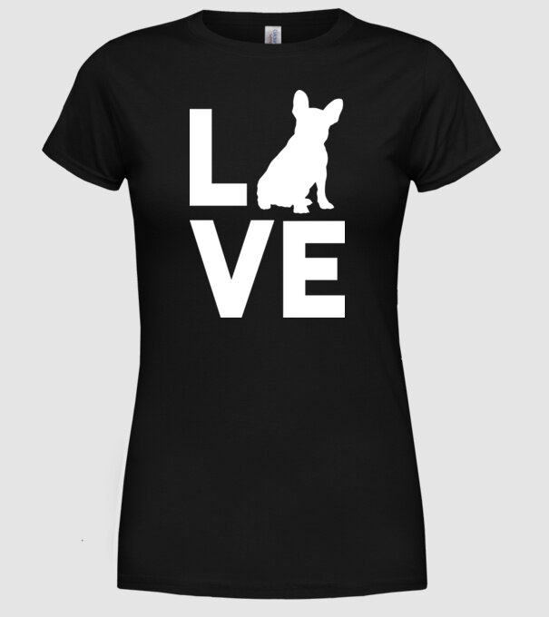 LOVE Bulldog francez model negru pe tricou