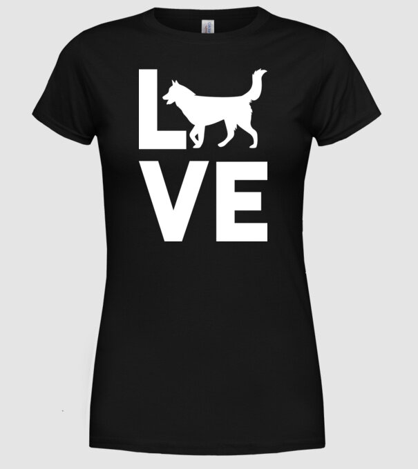 LOVE Husky model negru pe tricou