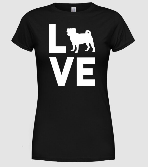 LOVE Mops model negru pe tricou