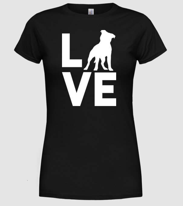 LOVE Staffordshire Terrier model negru pe tricou