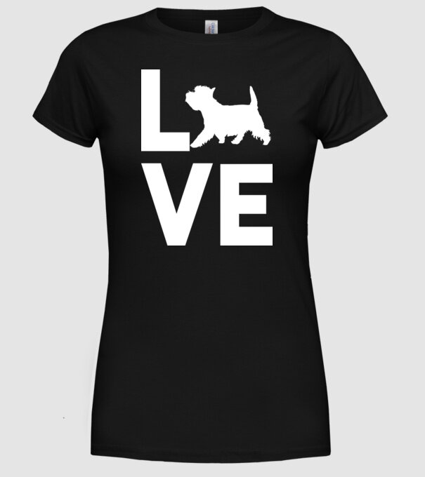 LOVE Westie model negru pe tricou