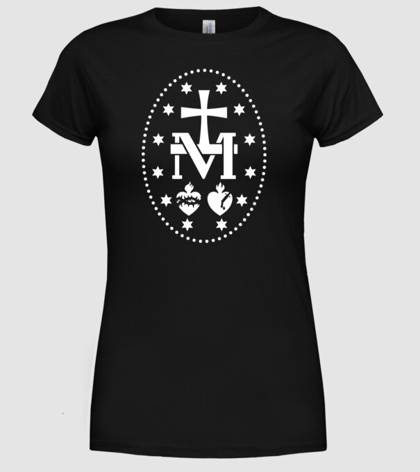 Simboluri medalie Maria model negru pe tricou