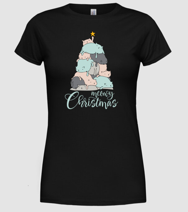 Meowy Christmas model negru pe tricou