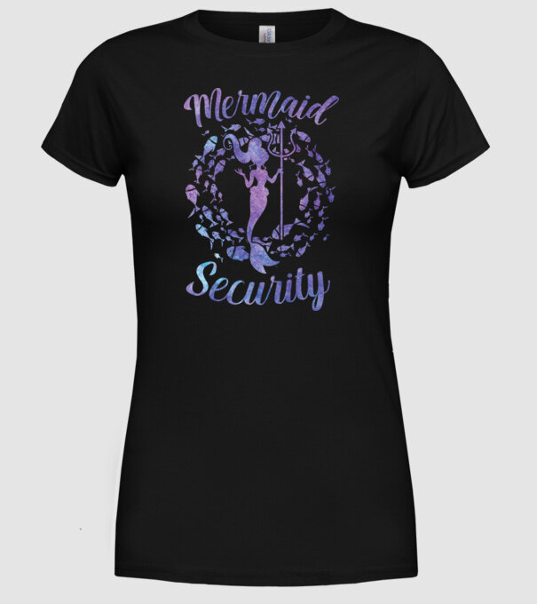 Mermaid Security girls aquarell model negru pe tricou
