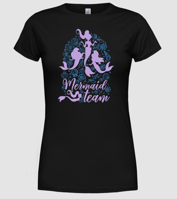 MermaidTeam model negru pe tricou