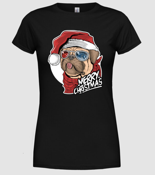 Merry Christmas Mopsz model negru pe tricou