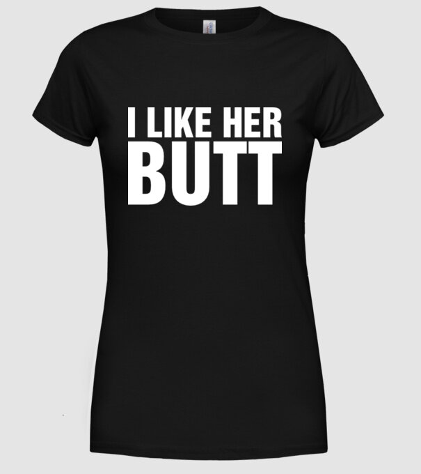 Motiv cuplu I like her butt model negru pe tricou