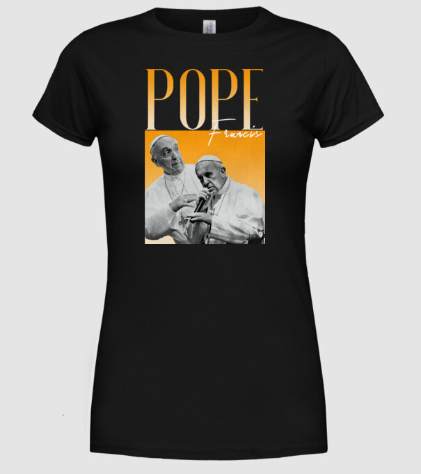 Pope Frances 90s poster model negru pe tricou