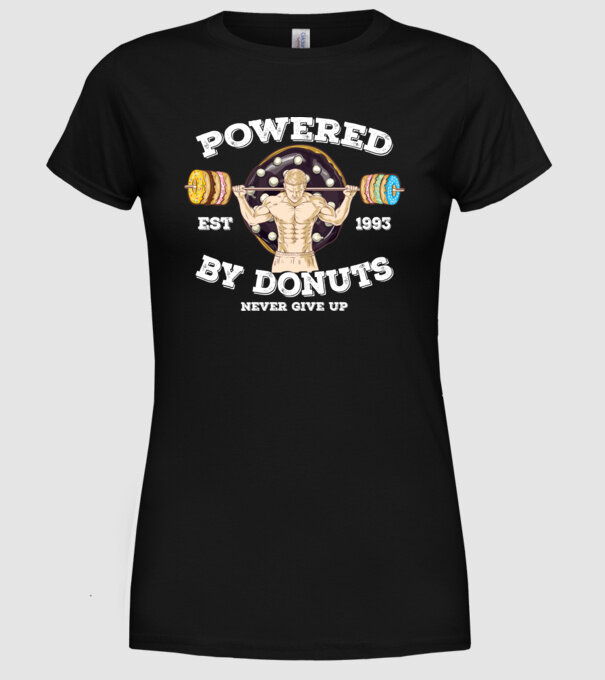 Powered by donuts model negru pe tricou