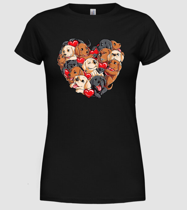 Puppy Heart model negru pe tricou