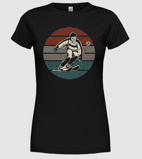 Retro circle ski textured model negru pe tricou