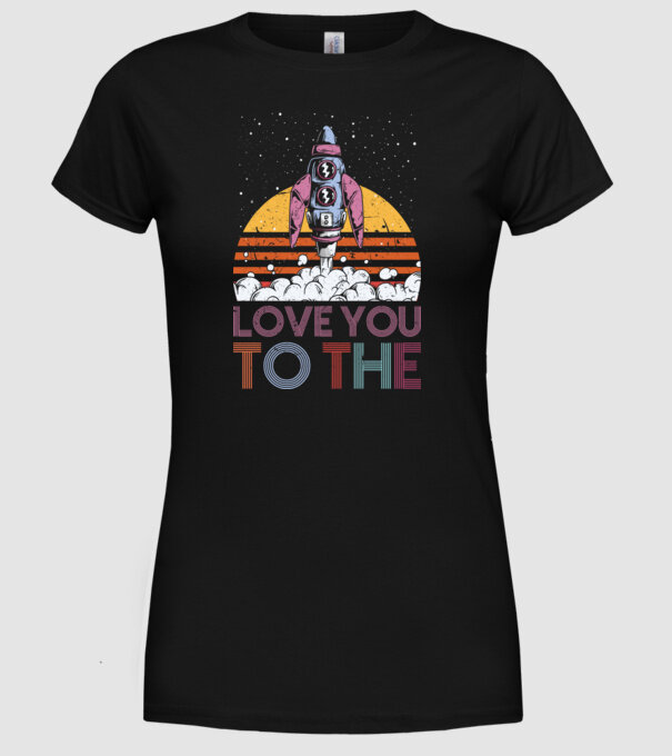 Retro vintage love you to the moon and back ROCKET model negru pe tricou