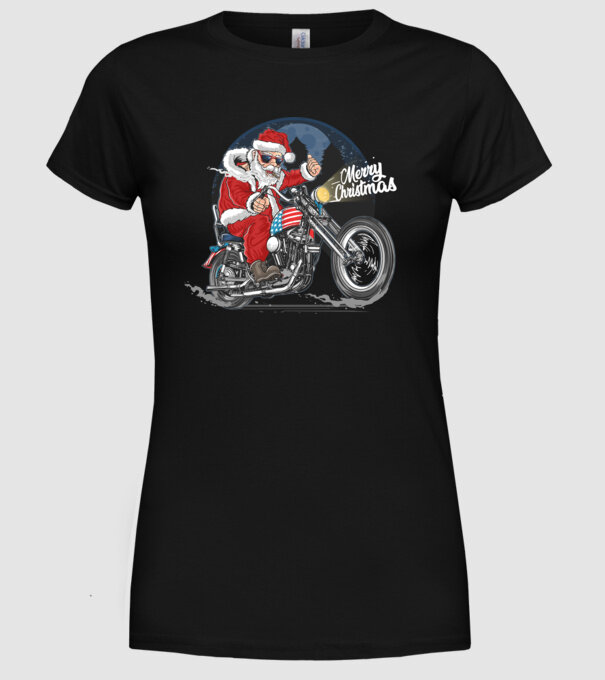 Santa Motocicletă Merry Christmas model negru pe tricou
