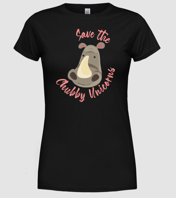 Save the chubby unicorns model negru pe tricou