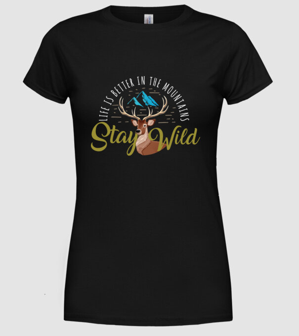Stay wild model negru pe tricou