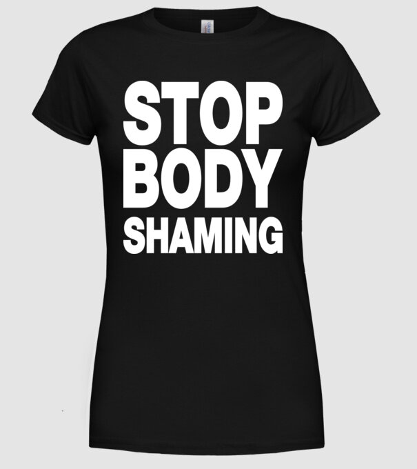 Stop body shaming helvetica model negru pe tricou