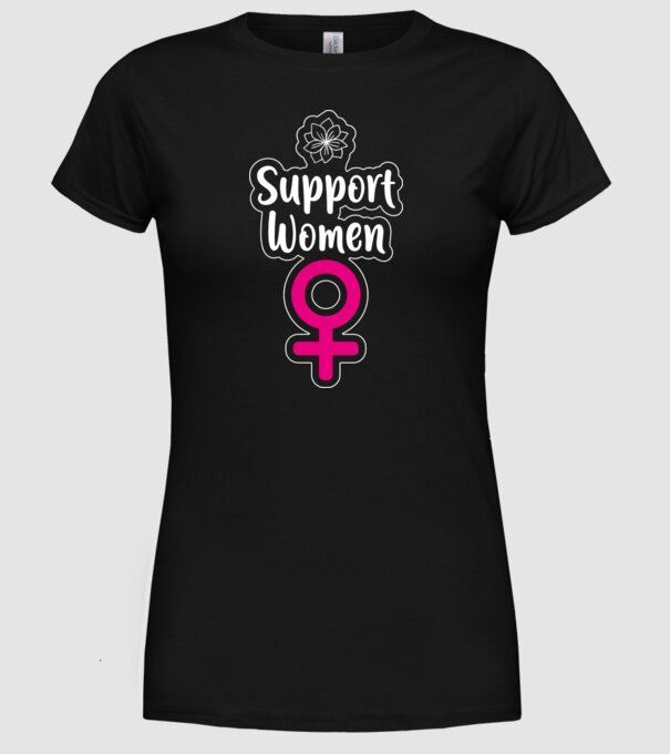 Support Women model negru pe tricou