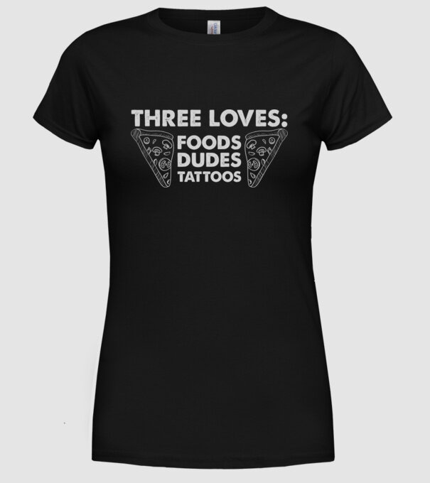 Three loves model negru pe tricou