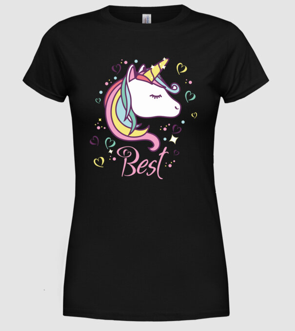 Unicorn Best model negru pe tricou