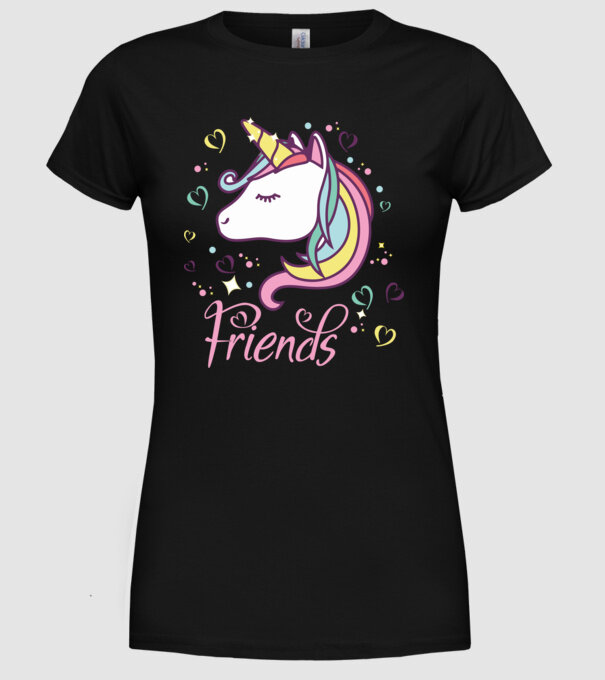 Unicorn Friend model negru pe tricou