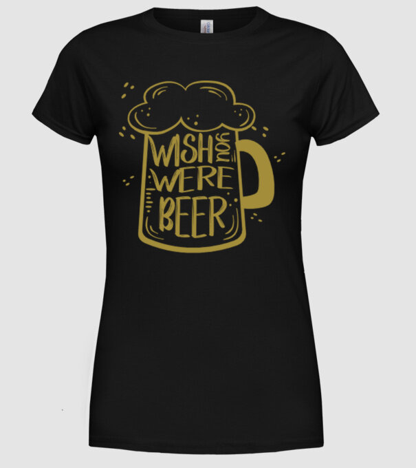 Wish u were beer model negru pe tricou