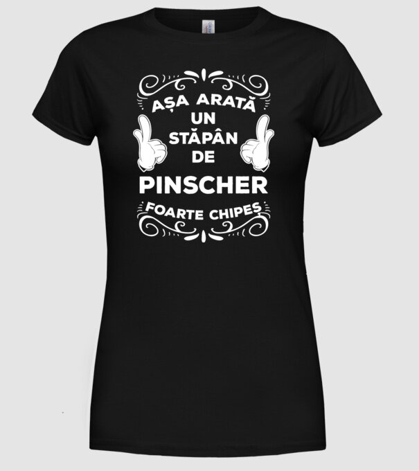 Așa arată un stăpân de Pinscher foarte chipeș model negru pe tricou