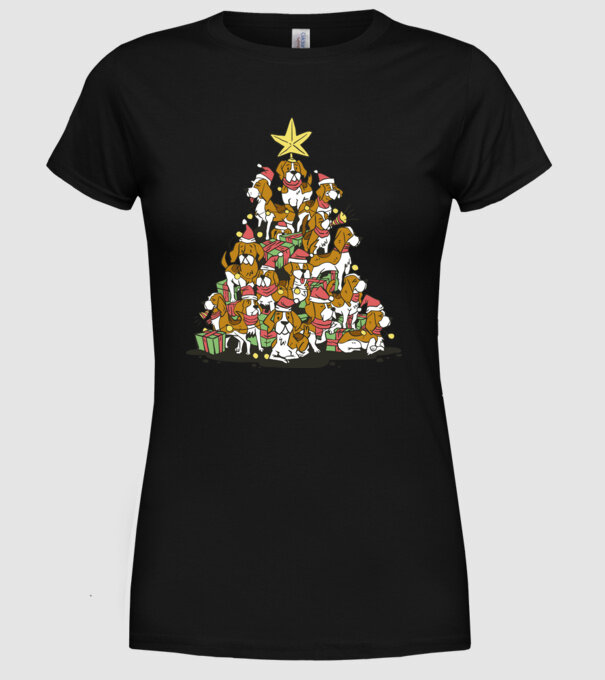beagle christmas tree model negru pe tricou