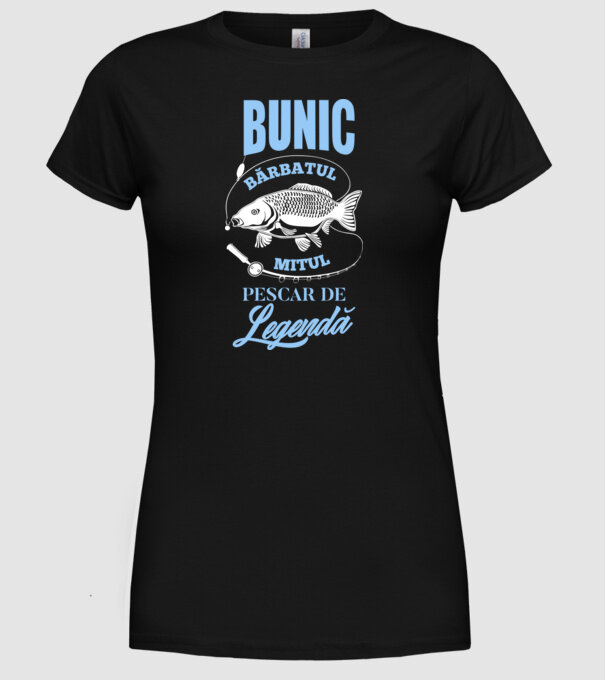 Bunic - bărbatul, mitul, pescar de legendă model negru pe tricou