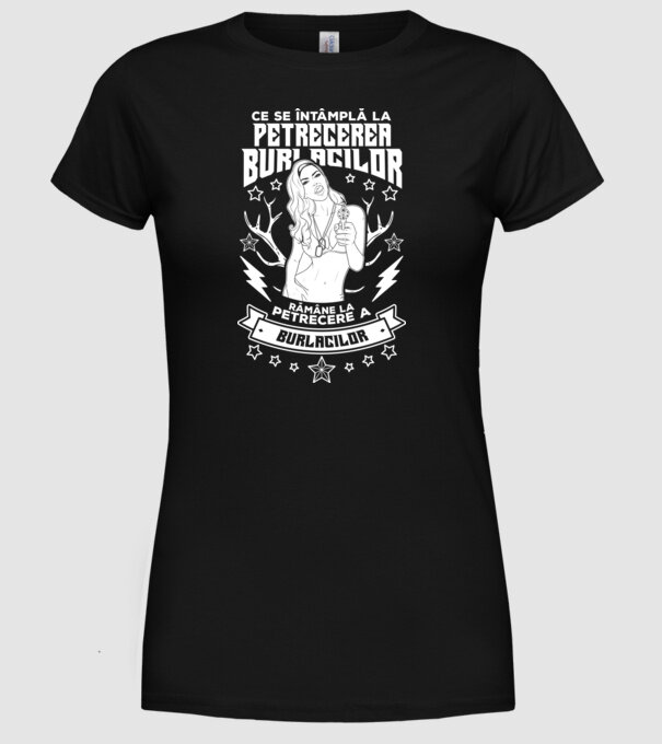 Ce se întâmplă la petrecerea burlacilor, rămâne la petrecere a burlacilor model negru pe tricou