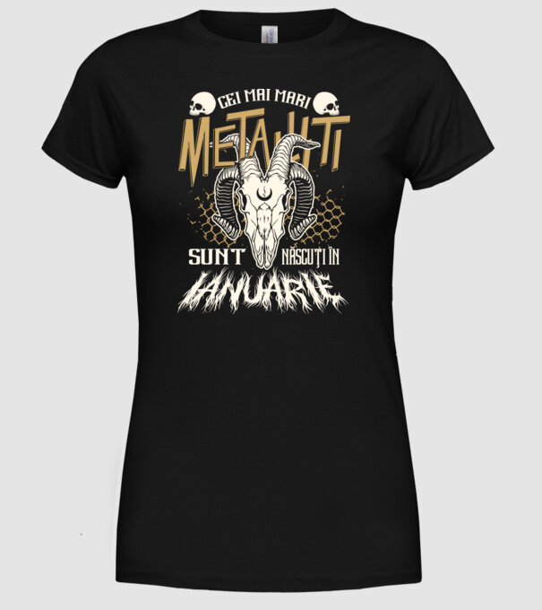 Cei mai mari metaliști sunt născuți în ianuarie. model negru pe tricou