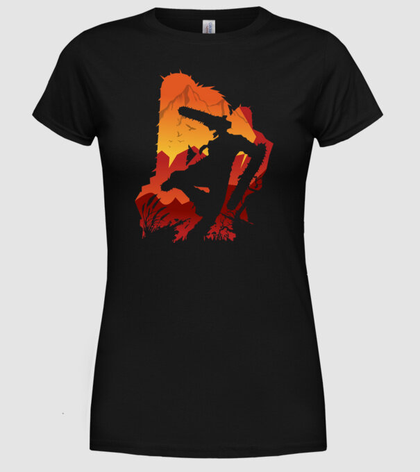 Chainsaw man silhouette model negru pe tricou