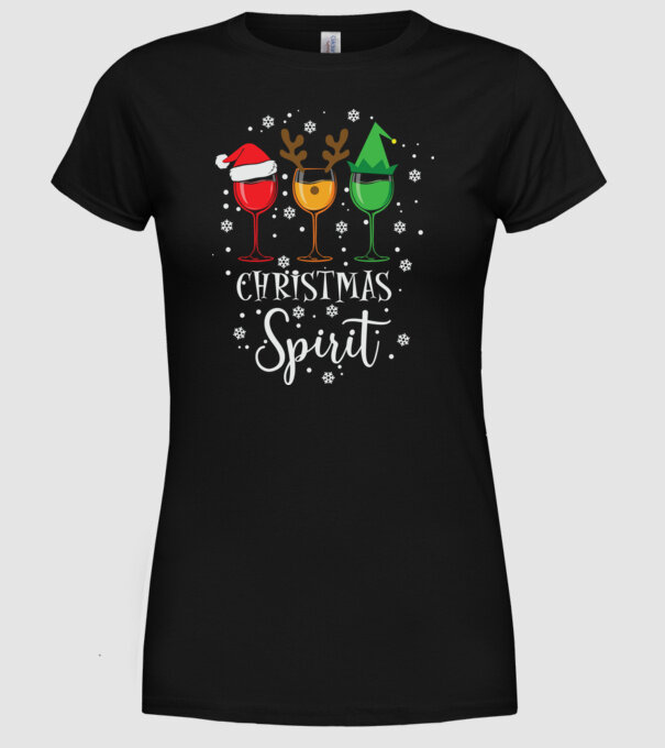 Christmas spirit wine model negru pe tricou