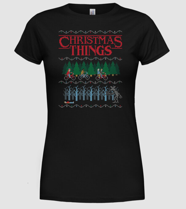 christmas things ugly sweater model negru pe tricou