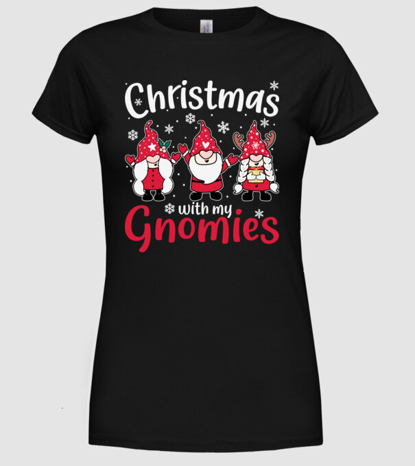 Christmas with my gnomies model negru pe tricou