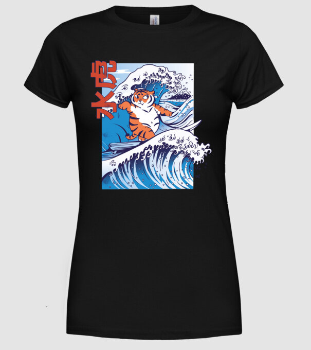 Chubby Surfer Tiger model negru pe tricou