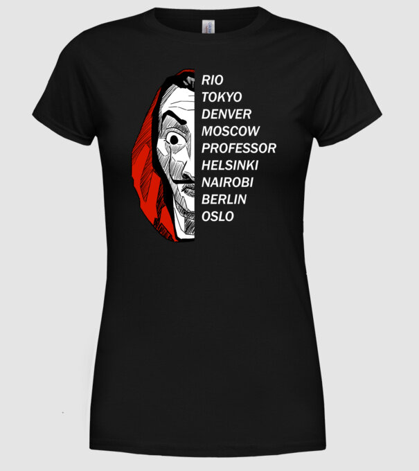 classic logo money heist model negru pe tricou