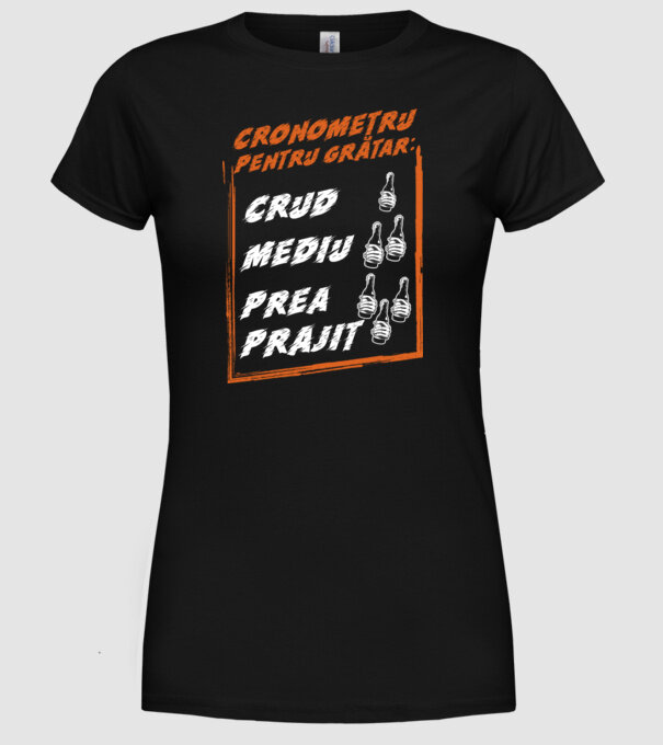 cronometru pentru grătar: crud, mediu, prea prăjit model negru pe tricou