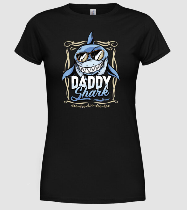 Daddy Shark model negru pe tricou