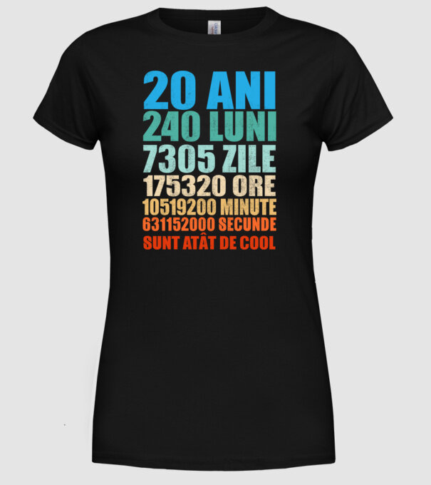 De 20 ani - luni - zile - ore - minute - secunde - sunt atât de cool model negru pe tricou