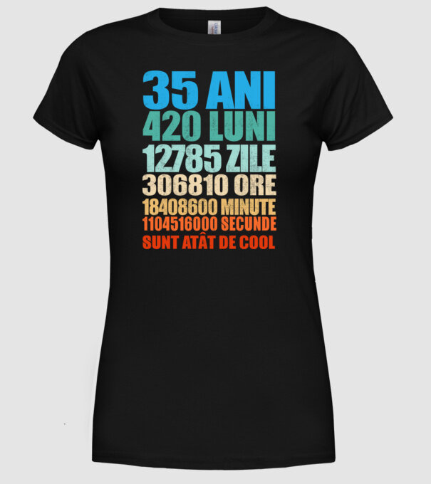 De 35 ani - luni - zile - ore - minute - secunde - sunt atât de cool model negru pe tricou
