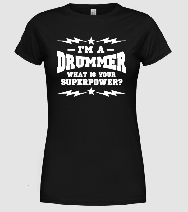 Drummer Superpower model negru pe tricou