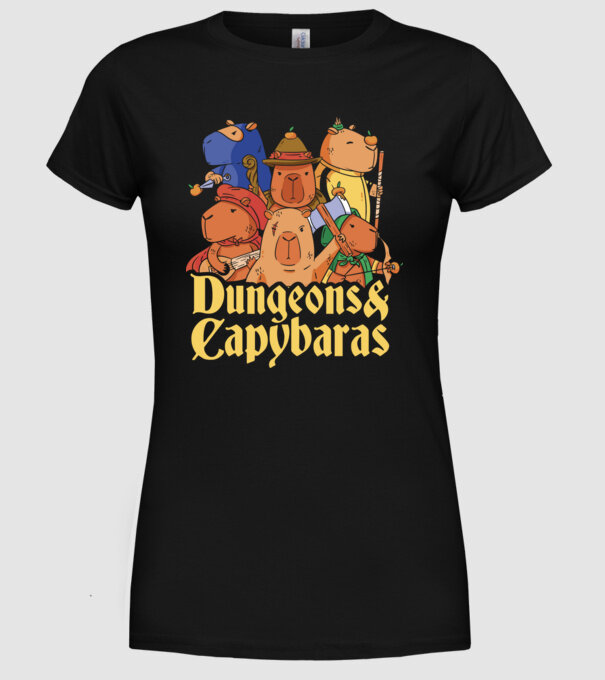 Dungeons and Capybaras model negru pe tricou