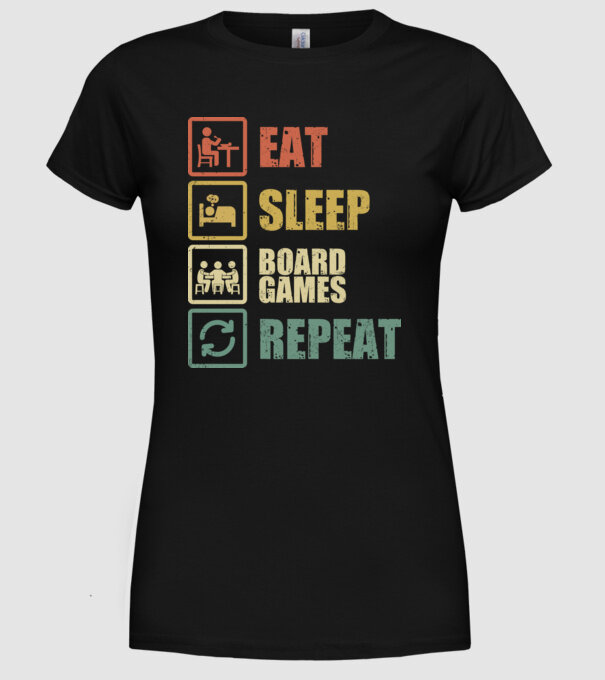 eat sleep Board Games repeat model negru pe tricou