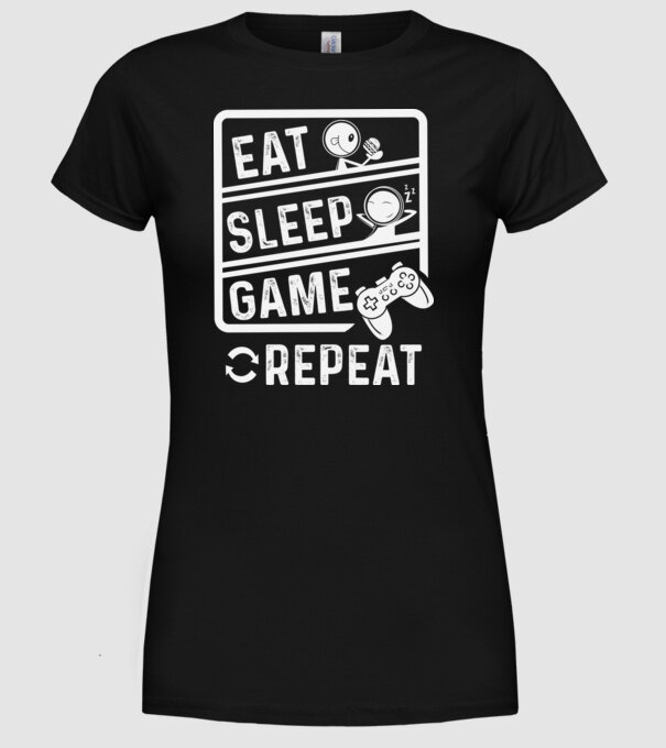 Eat sleep game repeat model negru pe tricou