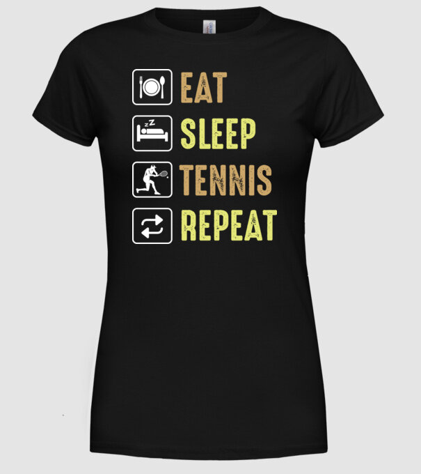 eat sleep tennis repeat model negru pe tricou