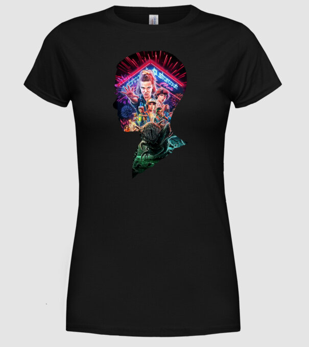 eleven poster head model negru pe tricou