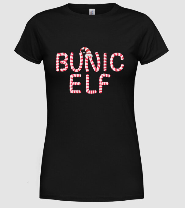 bunic elf model negru pe tricou