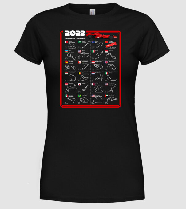 F1 2023 Formula Grand prix calendar model negru pe tricou